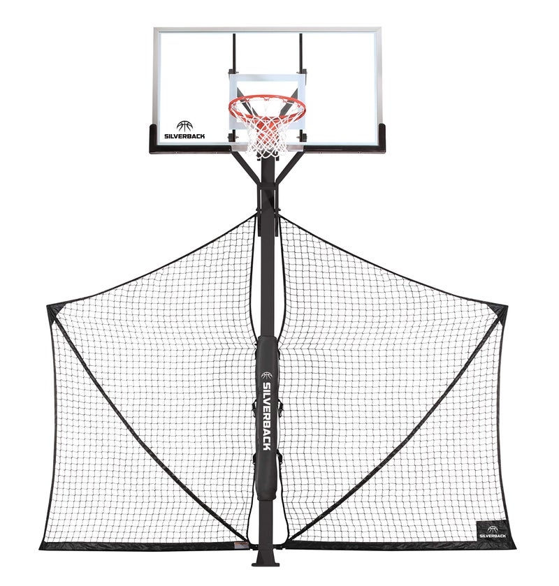 Silverback Basketball Yard Guard Defensive Net System Rebounder with Foldable Net and Arms into Pole WhiteBlack Large