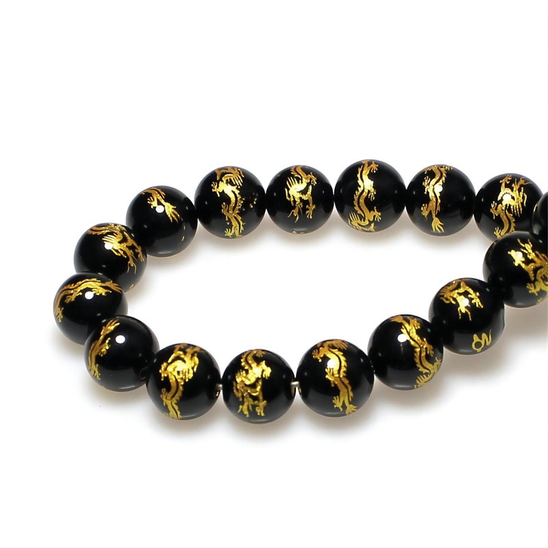 MJDCB Natural Stone Beads 8mm 43pcs Round Black Onyx Carved Dragon Loose Gemstone Bead Charms for Jewelry Making Bracelet Necklace Earring Pendant - Image 2