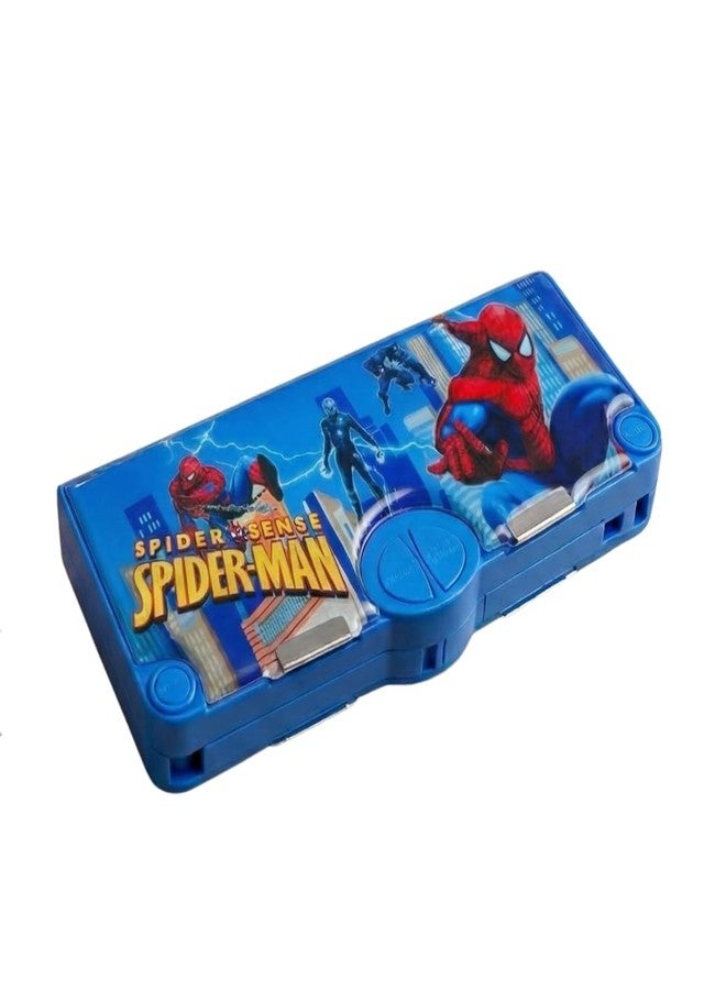 Crafty Cuddle Kids Pencil Box with Dual Side Magnetic Button, Inbuilt Sharpener, Tape Cutter, Scissor Compartment, Unicorn, Superhero and Space Theme (Blue (Spiderhero)) - Image 1