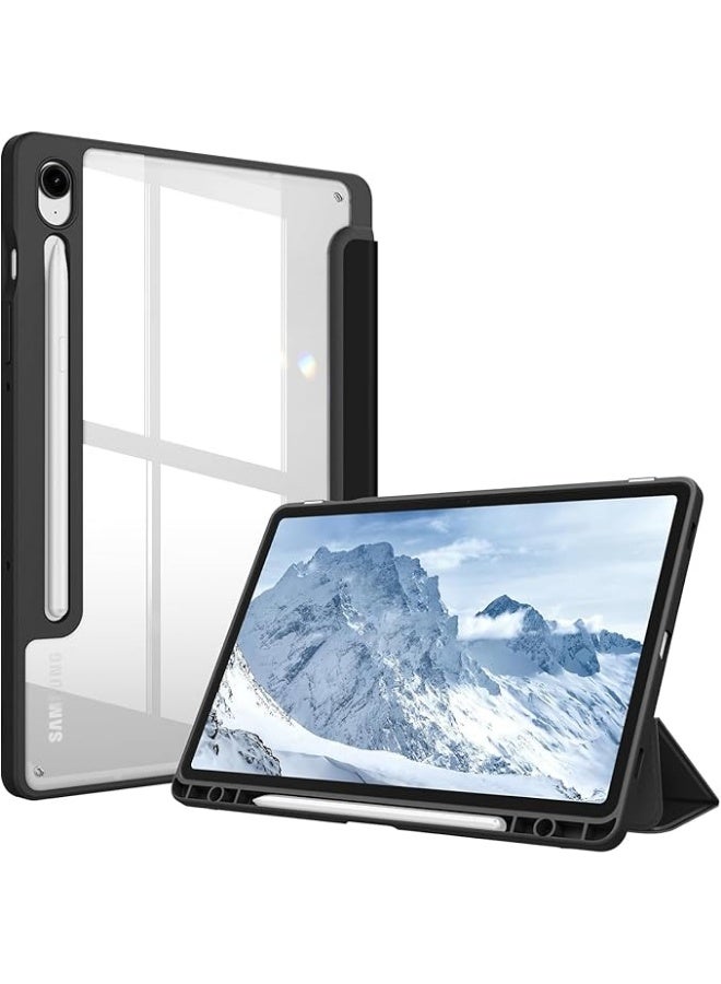 Hybrid Slim Case  For Samsung Galaxy Tab S9 FE 5G 10.9 Inch/Galaxy Tab S9 11 Inch 2023 with S Pen Holder, Shockproof Cover with Clear TransparentShell, Auto Wake/Sle (Black)