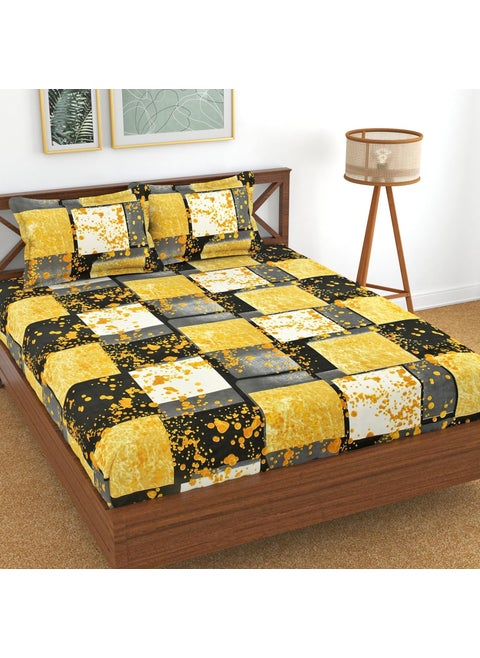 LEGACY King Size Fitted Elastic Bed Sheet Set -100% Glace Cotton, 204 TC, Softtouch, Durable, Wrinkle-Free, and Stylishly Printed (78x72x8 Inches) with Pillow Cover