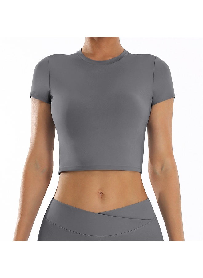 عام المحاصيل قميص قصير الأكمام تانك توب اليوغا تنفس الرياضة اللياقة البدنية تجريب تي شيرت للنساء - Image 1