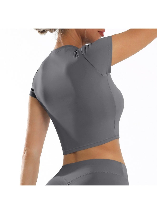 عام المحاصيل قميص قصير الأكمام تانك توب اليوغا تنفس الرياضة اللياقة البدنية تجريب تي شيرت للنساء - Image 3