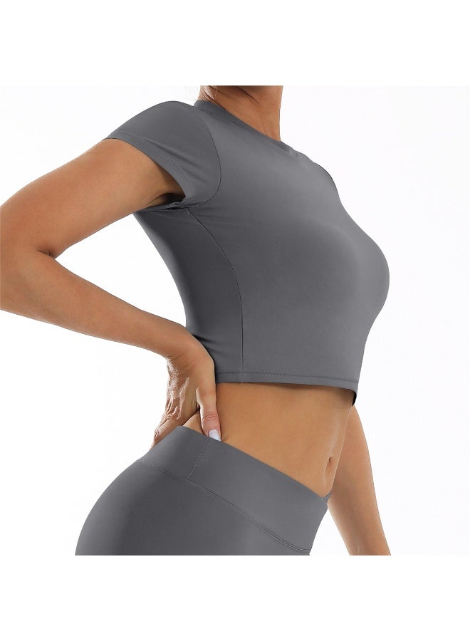 عام المحاصيل قميص قصير الأكمام تانك توب اليوغا تنفس الرياضة اللياقة البدنية تجريب تي شيرت للنساء - Image 4