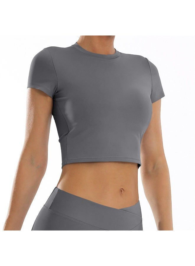 عام المحاصيل قميص قصير الأكمام تانك توب اليوغا تنفس الرياضة اللياقة البدنية تجريب تي شيرت للنساء - Image 2