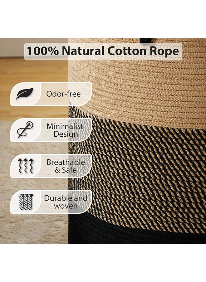 Hihonor 58L Large Woven Laundry Hamper,Tall Cotton Rope Storage Hampers,Baby Storage Hampers for Organizing Blankets/Toys/Clothes in Bedroom and Living Room(Khaki+Floral+Black)  - Image 3