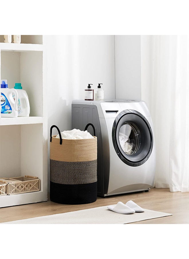 Hihonor 58L Large Woven Laundry Hamper,Tall Cotton Rope Storage Hampers,Baby Storage Hampers for Organizing Blankets/Toys/Clothes in Bedroom and Living Room(Khaki+Floral+Black)  - Image 2
