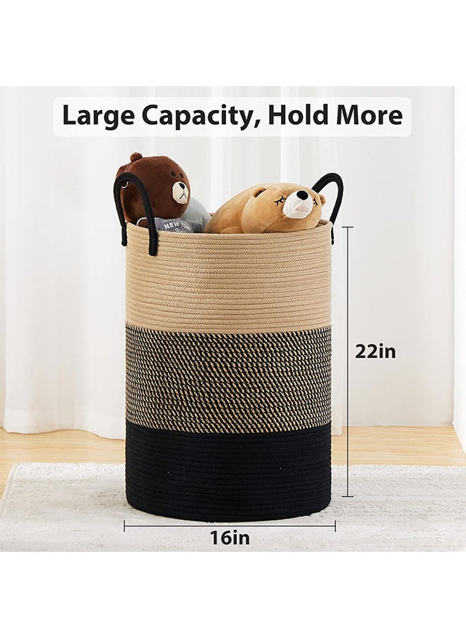 Hihonor 58L Large Woven Laundry Hamper,Tall Cotton Rope Storage Hampers,Baby Storage Hampers for Organizing Blankets/Toys/Clothes in Bedroom and Living Room(Khaki+Floral+Black)  - Image 4