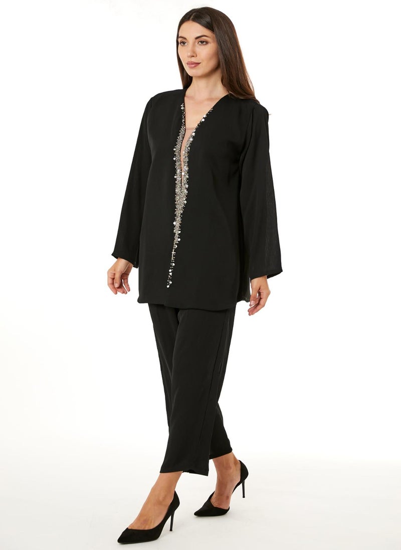 Moistreet Black Zoom Top and Pants Set - Image 1