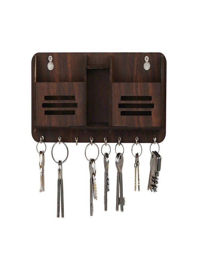 RHF Wooden Key Holder for Wall | Spiritual Decorative Key Hanger with Hooks | Handcrafted Key Stand Organizer for Home, Office, Entryway (Walnut Finish) - Image 1