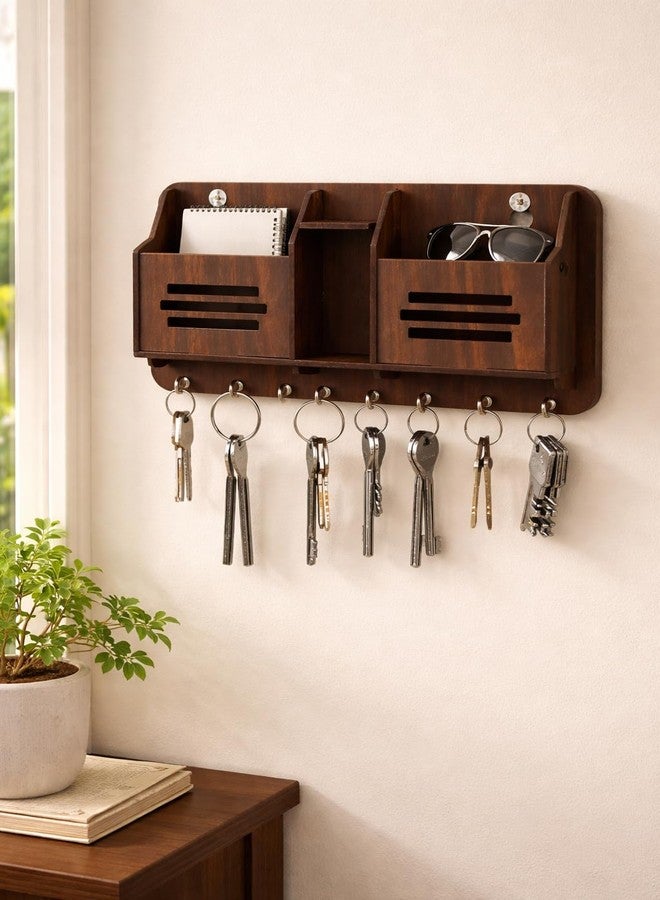 RHF Wooden Key Holder for Wall | Spiritual Decorative Key Hanger with Hooks | Handcrafted Key Stand Organizer for Home, Office, Entryway (Walnut Finish) - Image 2