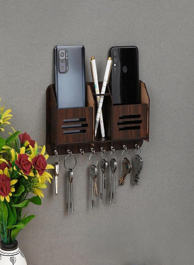 RHF Wooden Key Holder for Wall | Spiritual Decorative Key Hanger with Hooks | Handcrafted Key Stand Organizer for Home, Office, Entryway (Walnut Finish) - Image 3
