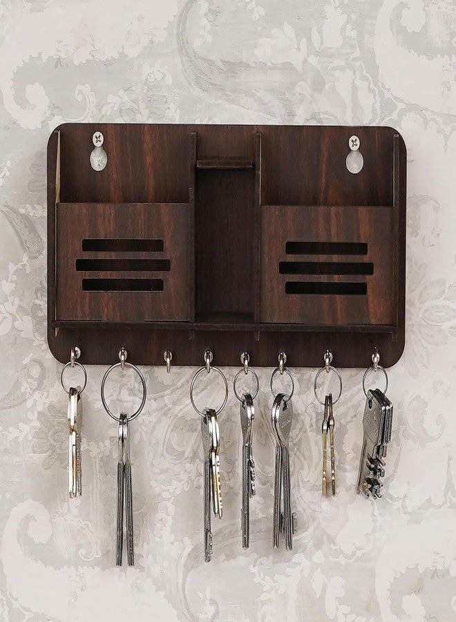 RHF Wooden Key Holder for Wall | Spiritual Decorative Key Hanger with Hooks | Handcrafted Key Stand Organizer for Home, Office, Entryway (Walnut Finish) - Image 5