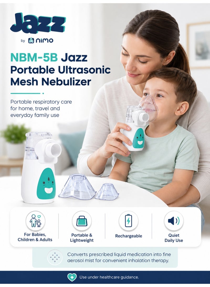جاز جهاز تبخير شبكي محمول Jazz NBM-5B بالموجات فوق الصوتية مع قناع للكبار وقناع للأطفال - Image 2
