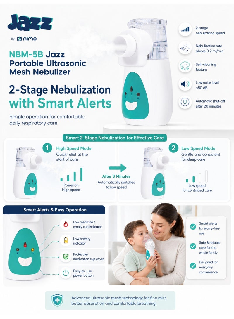 جاز جهاز تبخير شبكي محمول Jazz NBM-5B بالموجات فوق الصوتية مع قناع للكبار وقناع للأطفال - Image 5