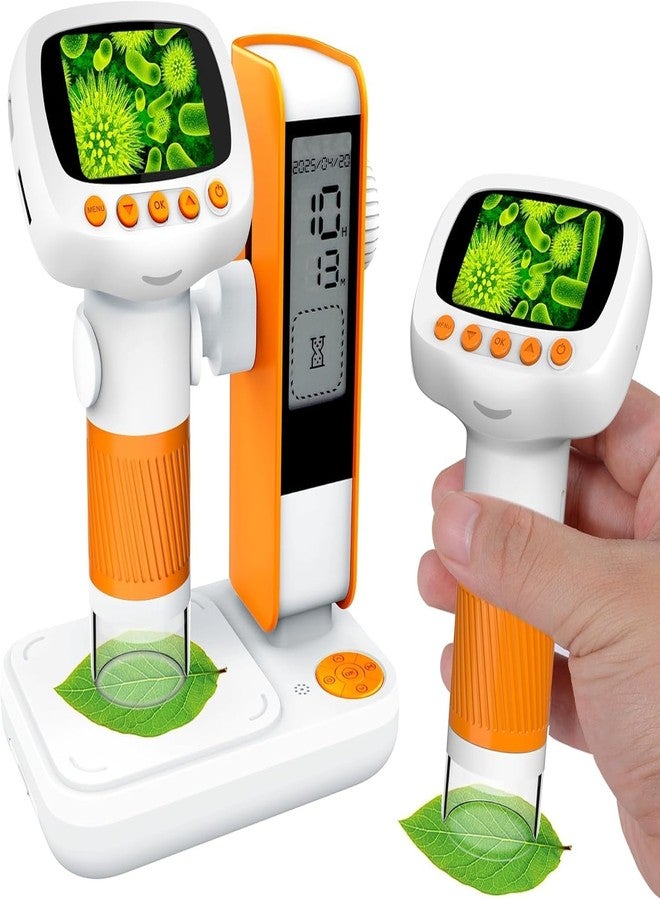 ETZIN Portable Digital Microscope for Kids: 50X-1000X Pocket Microscope with Stand, 2 Inch LCD HD Photo/Video Display with Timer - Scientific Educational Tool for Children 8-12 Years Old (Orange) - Image 1