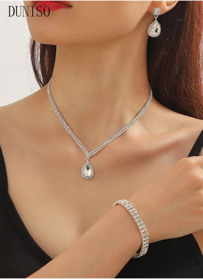 DUNISO 4Pcs Clutch Bag Rhinestone Jewelry Set with Necklace Earrings Bracelets Rhinestone Purse Bag Glitter Evening Bag Wedding Bridal Bridesmaid Costume Jewelry Set for Women and Girls Dress Accessories  - Image 2