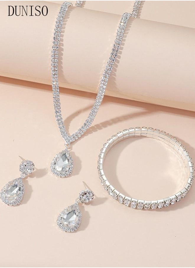 DUNISO 4Pcs Clutch Bag Rhinestone Jewelry Set with Necklace Earrings Bracelets Rhinestone Purse Bag Glitter Evening Bag Wedding Bridal Bridesmaid Costume Jewelry Set for Women and Girls Dress Accessories  - Image 5