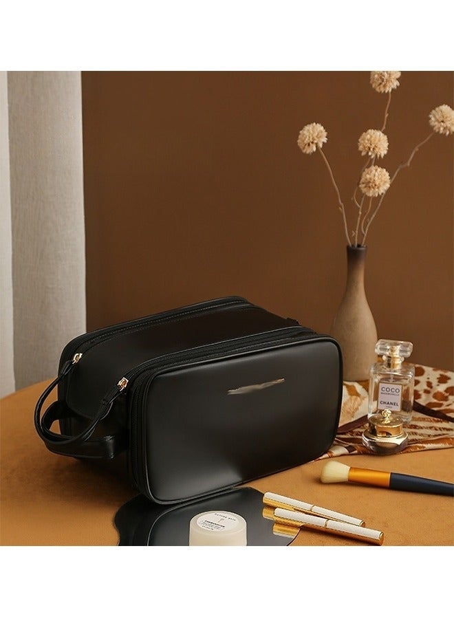 Makeup Bag Travel Toiletry Bag, Small Cosmetic Bag Portable Travel Makeup Bag with Handle, Fashion Canvas Makeup Organizer Bag Water Resistant for Women and Girls (Black ) - Image 1