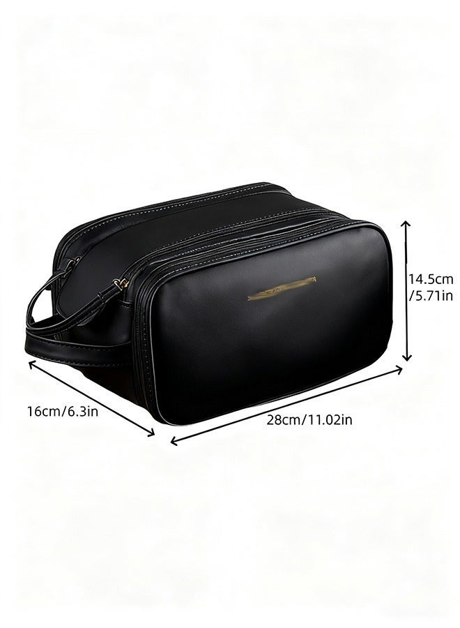 Makeup Bag Travel Toiletry Bag, Small Cosmetic Bag Portable Travel Makeup Bag with Handle, Fashion Canvas Makeup Organizer Bag Water Resistant for Women and Girls (Black ) - Image 3