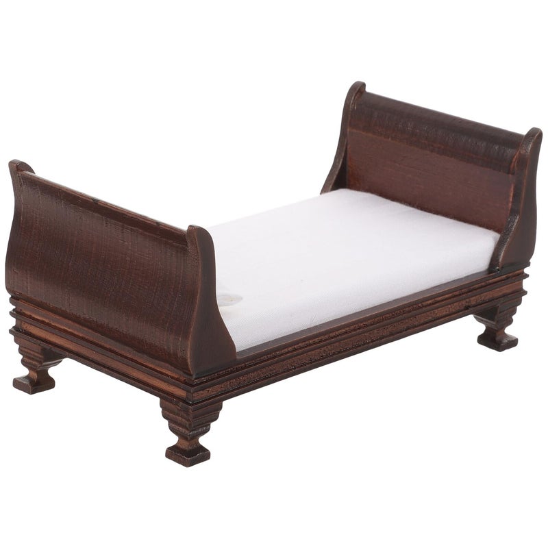 Wooden Miniature Single Bed With Fabric Dollhouse Bedroom Accessory For Play Decoration - Image 2