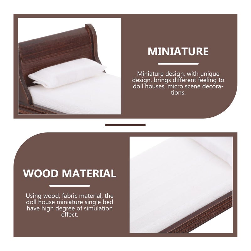 Wooden Miniature Single Bed With Fabric Dollhouse Bedroom Accessory For Play Decoration - Image 5