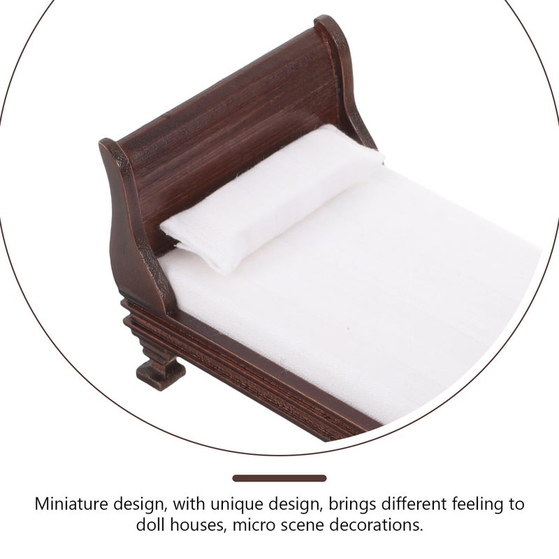 Wooden Miniature Single Bed With Fabric Dollhouse Bedroom Accessory For Play Decoration - Image 4