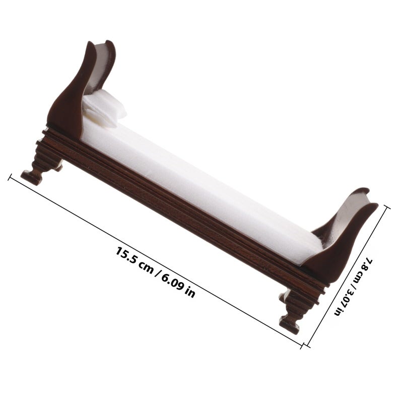 Wooden Miniature Single Bed With Fabric Dollhouse Bedroom Accessory For Play Decoration - Image 3