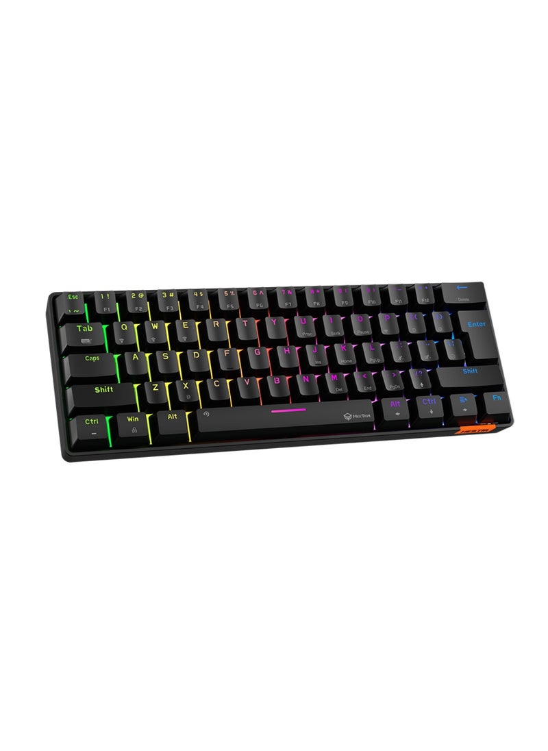 Meetion - MT-MK005BT 60% Gaming Keyboard Wireless Keybroad 12 Multimedia Shortcuts Keys Bluetooth Keybroad With True Mechanical Fixed Shaft LED Backlight Brightness Adjustable Anti-Ghosting Mechanical Keyboard For Windows And Mac Black - Image 1