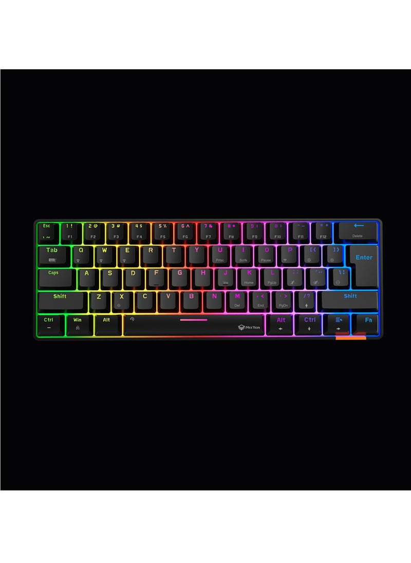 Meetion - MT-MK005BT 60% Gaming Keyboard Wireless Keybroad 12 Multimedia Shortcuts Keys Bluetooth Keybroad With True Mechanical Fixed Shaft LED Backlight Brightness Adjustable Anti-Ghosting Mechanical Keyboard For Windows And Mac Black - Image 1