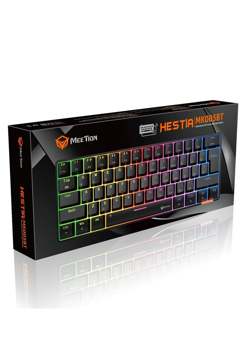 Meetion - MT-MK005BT 60% Gaming Keyboard Wireless Keybroad 12 Multimedia Shortcuts Keys Bluetooth Keybroad With True Mechanical Fixed Shaft LED Backlight Brightness Adjustable Anti-Ghosting Mechanical Keyboard For Windows And Mac Black - Image 1