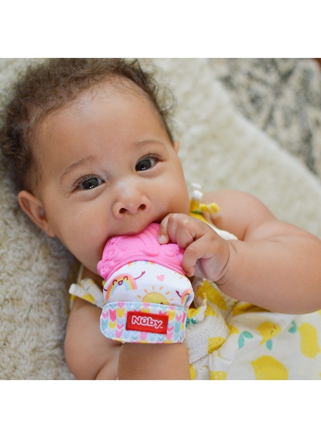نوبي قفاز التسنين السيليكوني من نوبي هابي هاندز: مناسب للأطفال من عمر 3 أشهر فما فوق، قوس قزح، وردي (80725) - Image 3