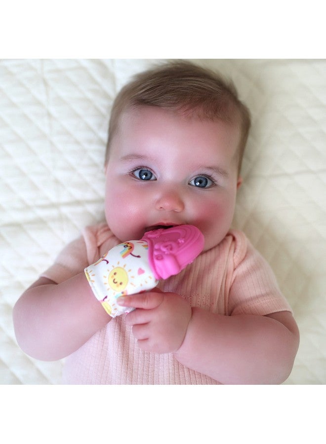 نوبي قفاز التسنين السيليكوني من نوبي هابي هاندز: مناسب للأطفال من عمر 3 أشهر فما فوق، قوس قزح، وردي (80725) - Image 4