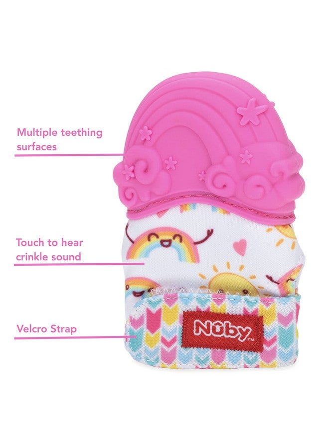 نوبي قفاز التسنين السيليكوني من نوبي هابي هاندز: مناسب للأطفال من عمر 3 أشهر فما فوق، قوس قزح، وردي (80725) - Image 1
