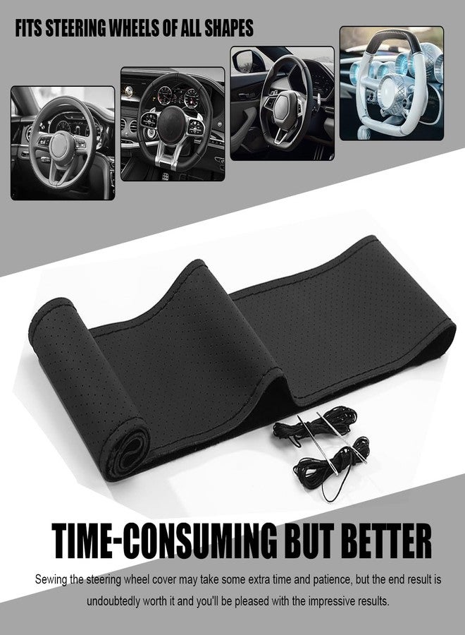 Wevdn Genuine Leather Steering Wheel Cover, Stitch on Wrap, DIY Sewing Steering Wheel Protector, 15 Inch Breathable Non-Slip Steering Wheel Protector, Car Accessories (Black, Full Hole) - Image 4
