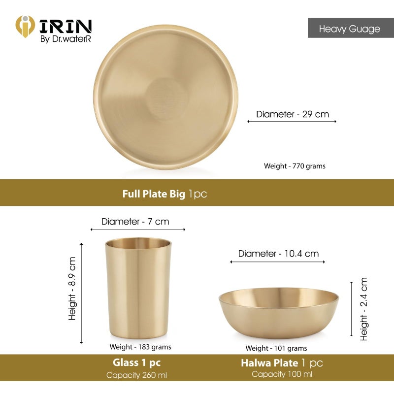iRiN By Dr.WaterR Pure Original Bronze/Kansa Dinner Set | Kitchen Set | Ideal for Home | Restaurant | Wedding | Gifting | Occasions | 1 Full Plate 2 Bowls 1 Dessert Plate 1 Glass 1 Spoon |Pack of 6pcs - Image 5