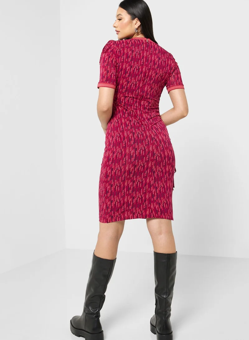 BOSS Ruched Printed Dress