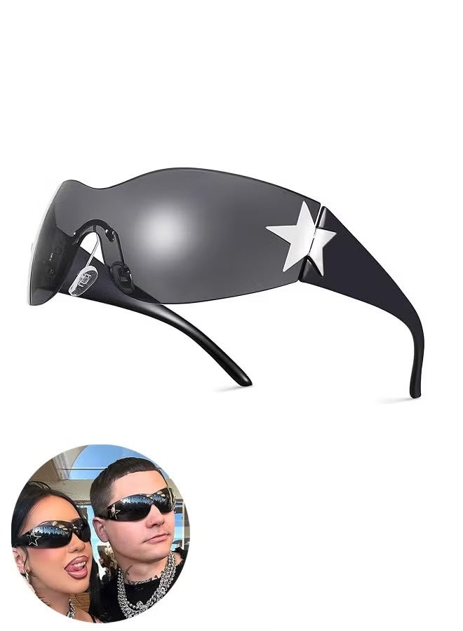 أورجنيزر نظارات شمسية كبيرة الحجم بدون إطار للنساء والرجال، نظارات شمسية مستقبلية بدون إطار من طراز Y2K، نظارات شمسية مسطحة مع حاجب، نظارات شمسية UV400، نظارات شمسية رياضية متجانسة من طراز البانك، نظارات شمسية ملونة عصرية - Image 1