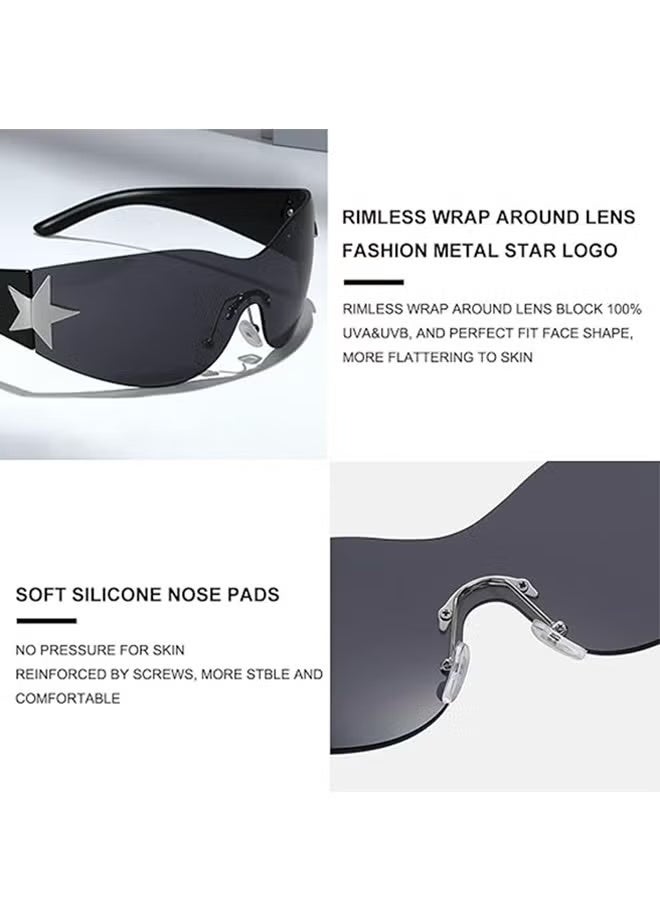 أورجنيزر نظارات شمسية كبيرة الحجم بدون إطار للنساء والرجال، نظارات شمسية مستقبلية بدون إطار من طراز Y2K، نظارات شمسية مسطحة مع حاجب، نظارات شمسية UV400، نظارات شمسية رياضية متجانسة من طراز البانك، نظارات شمسية ملونة عصرية - Image 4