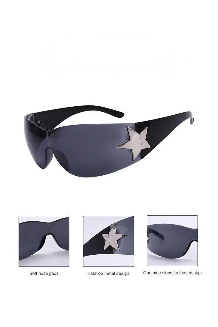 أورجنيزر نظارات شمسية كبيرة الحجم بدون إطار للنساء والرجال، نظارات شمسية مستقبلية بدون إطار من طراز Y2K، نظارات شمسية مسطحة مع حاجب، نظارات شمسية UV400، نظارات شمسية رياضية متجانسة من طراز البانك، نظارات شمسية ملونة عصرية - Image 3