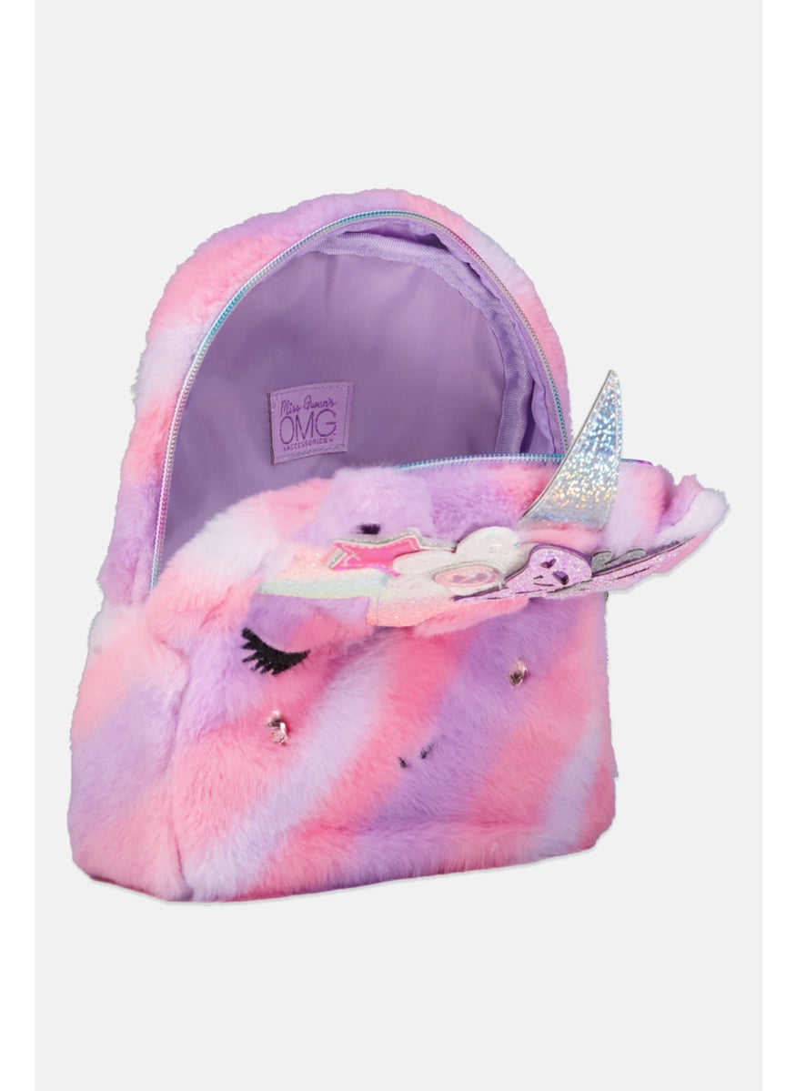 OMG Accessories Kids Girl Faux Fur Mini Backpack 24 H x 23 L x 9 W cm, Purple Combo  - Image 3