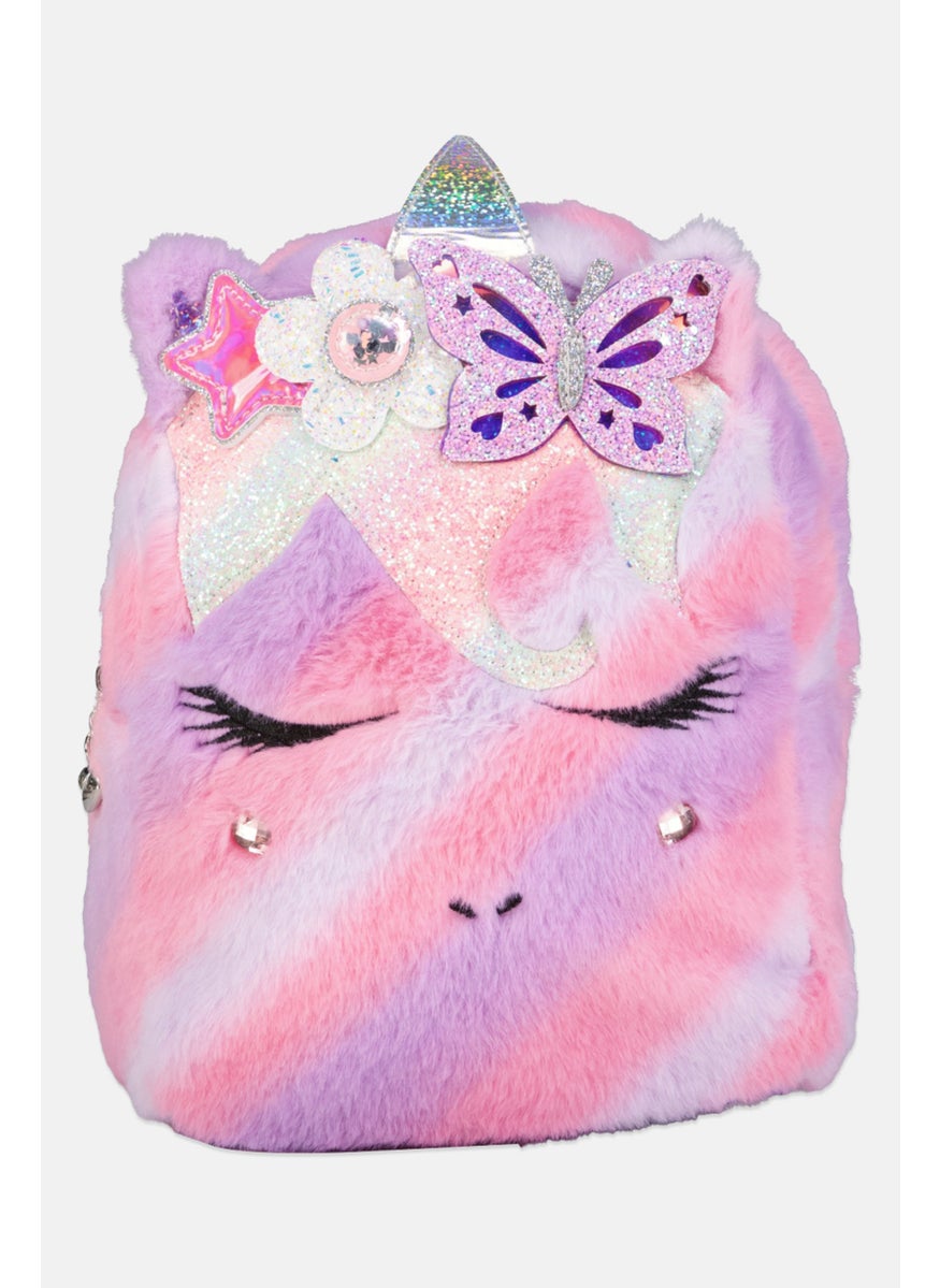 OMG Accessories Kids Girl Faux Fur Mini Backpack 24 H x 23 L x 9 W cm, Purple Combo  - Image 1