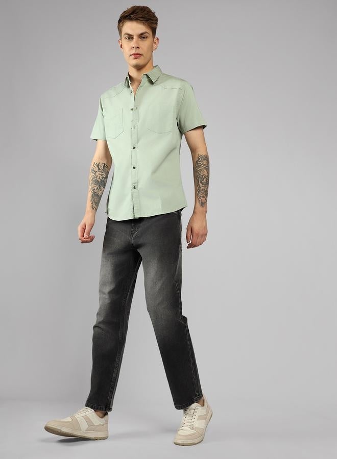 Dennis Lingo Regular Fit Grey Cotton Casual Shirt Regular Collar - Image 1