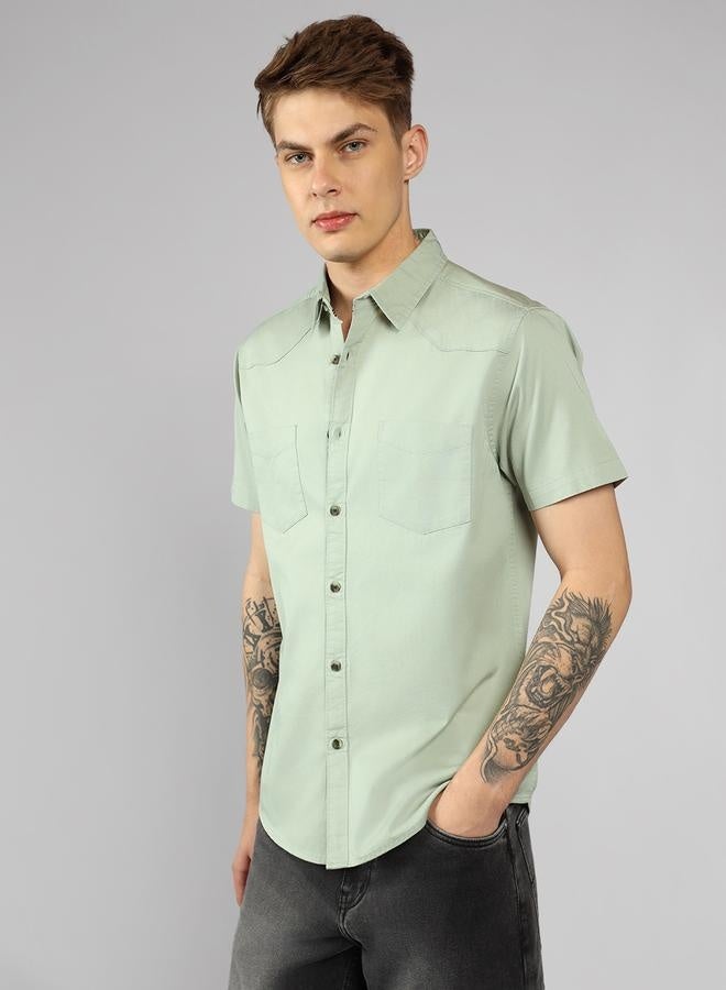 Dennis Lingo Regular Fit Grey Cotton Casual Shirt Regular Collar - Image 3