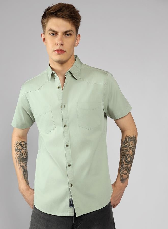Dennis Lingo Regular Fit Grey Cotton Casual Shirt Regular Collar - Image 2