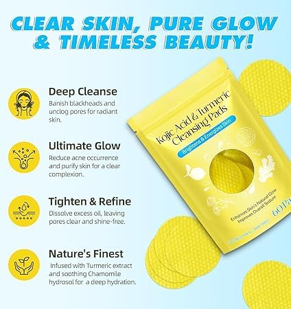 RIVIOX Kojic Acid And Turmeric Cleansing Pads (60 Count), Turmeric Kojic Acid Cleansing Pads For Face Mild & Non-Irritating, Helps Balance Skin Oil & Water, Gentle & Non-Irritating For All Skin Types - Image 5