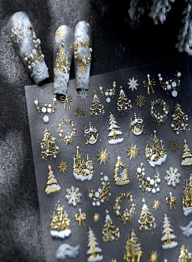 TailaiMei Embossed Christmas Nail Decals Stickers, Gold Xmas Tree Self-Adhesive Snow Nail Art Decorations, Design for Snowflake Snowman (2510, 1 Sheets) - Image 5