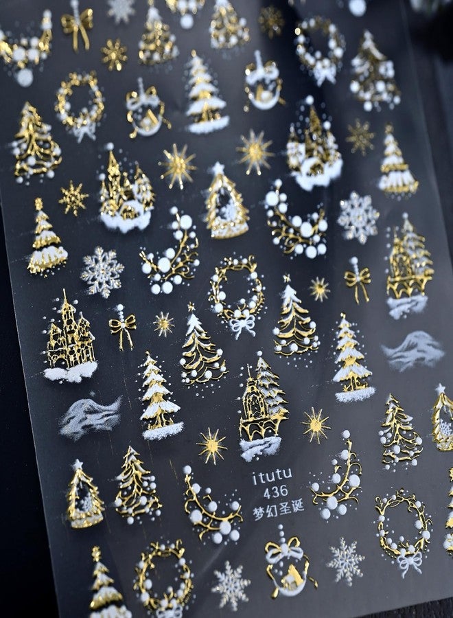 TailaiMei Embossed Christmas Nail Decals Stickers, Gold Xmas Tree Self-Adhesive Snow Nail Art Decorations, Design for Snowflake Snowman (2510, 1 Sheets) - Image 3