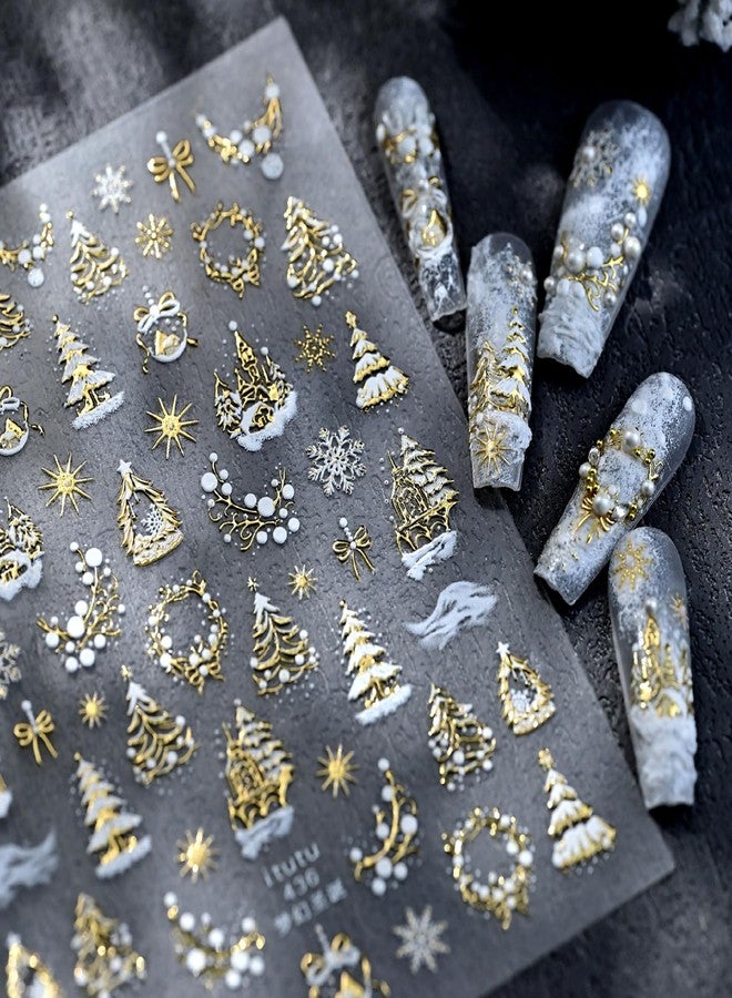 TailaiMei Embossed Christmas Nail Decals Stickers, Gold Xmas Tree Self-Adhesive Snow Nail Art Decorations, Design for Snowflake Snowman (2510, 1 Sheets) - Image 1