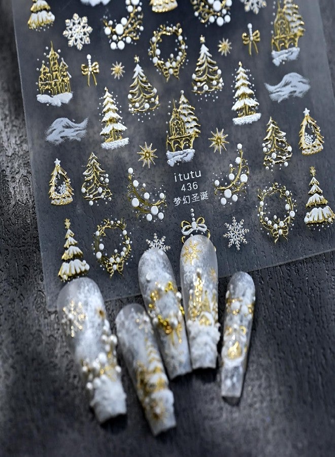 TailaiMei Embossed Christmas Nail Decals Stickers, Gold Xmas Tree Self-Adhesive Snow Nail Art Decorations, Design for Snowflake Snowman (2510, 1 Sheets) - Image 4